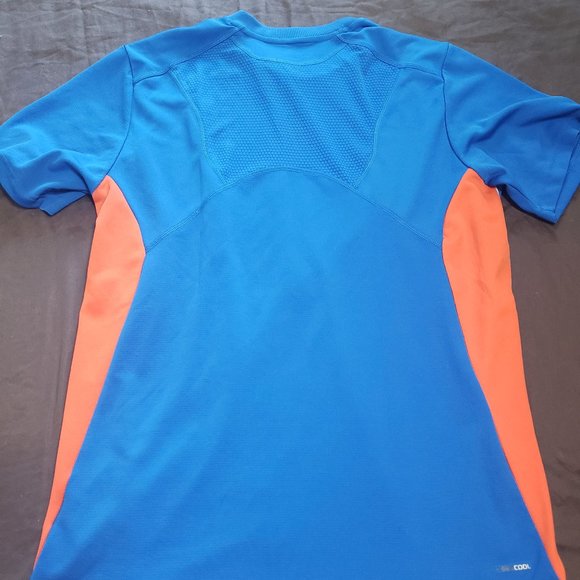 Adidas T-shirt Sport Shirt Blue Climacool Orange Accents Medium 100% Polyester - Picture 2 of 3